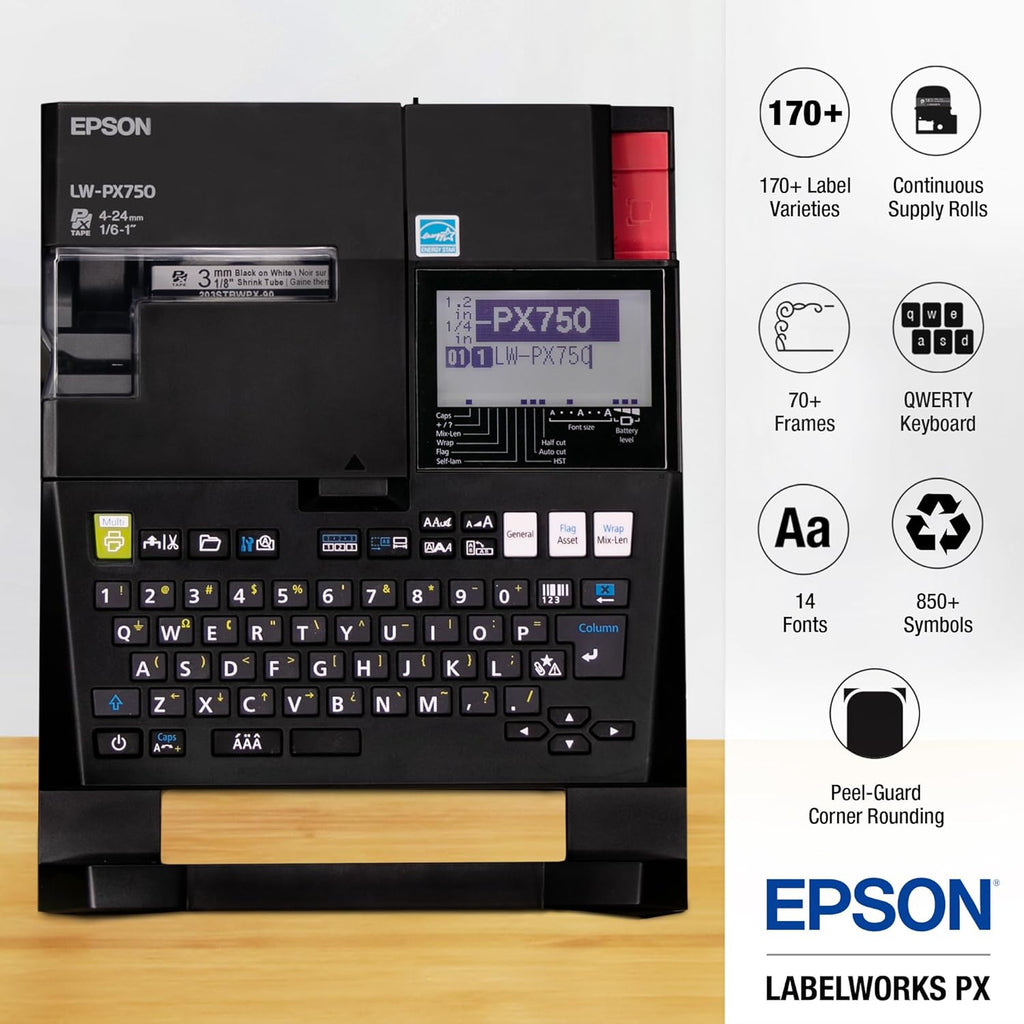 LABELWORKS Epson LW-PX750 Industrial Label Maker Kit - Complete Kit with Accessories, Compatible with Large Variety of Tape Types, Portable Handheld Label Printer