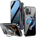 [360° Rotatable CD Stand & Built-in Privacy Screen Magnetic Case for iPhone 13 [Compatible with MagSafe & Full Signal] Mil-Grade Shockproof Full Body Anti-Spy Cover for 13-Black