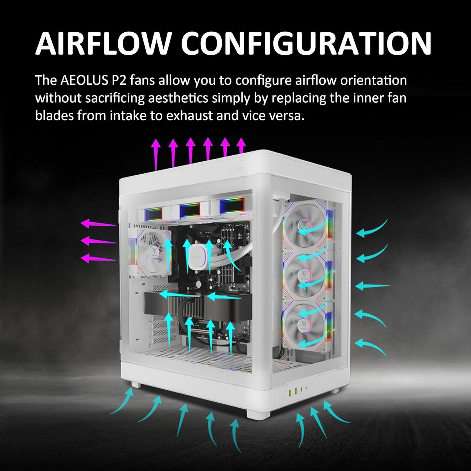 GAMDIAS Aeolus P2-1203U 120mm ARGB PWM Fan(3 Fan Pack w/USB Hub), Include Reverse Fan Blade x3, ARGB Sync Ready, Easy Installation & Cabless Daisy-Chain Design, Silent Operation, Up to 2400RPM, White