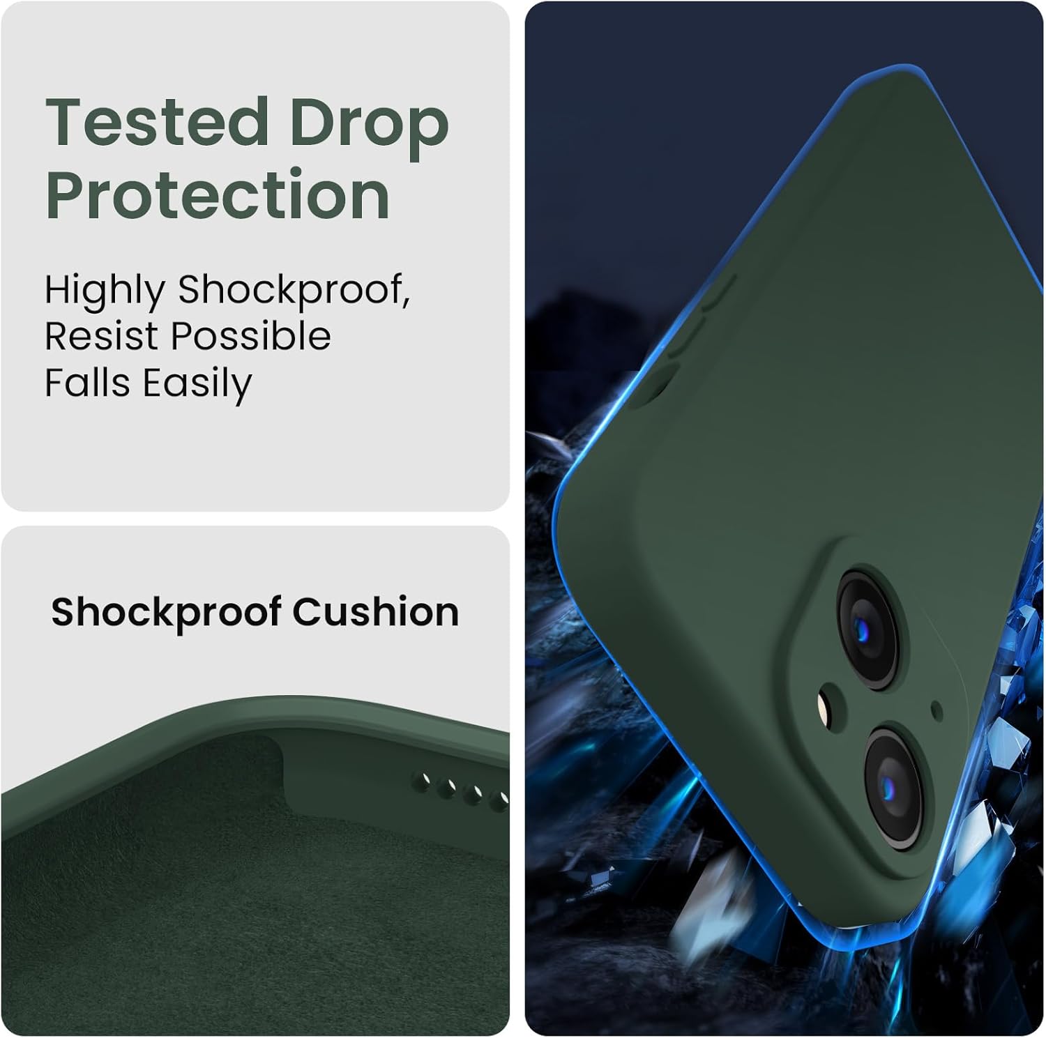 FireNova Designed for 15 Case, Silicone Upgraded [Camera Protection] Phone Case with [2 Screen Protectors], Soft Anti-Scratch Microfiber Lining, 6.1 inch, Alpine Green