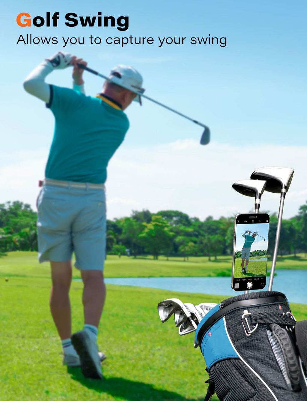 A2C Magnetic Golf Cart Phone Holder Fit for EZGO/Club Car/Yamaha, Strong Magnet Phone Mount with Adjustable Strap for Golf Cart Railing, Compatible with Magsafe iPhone, Essentials Gift for Golfer