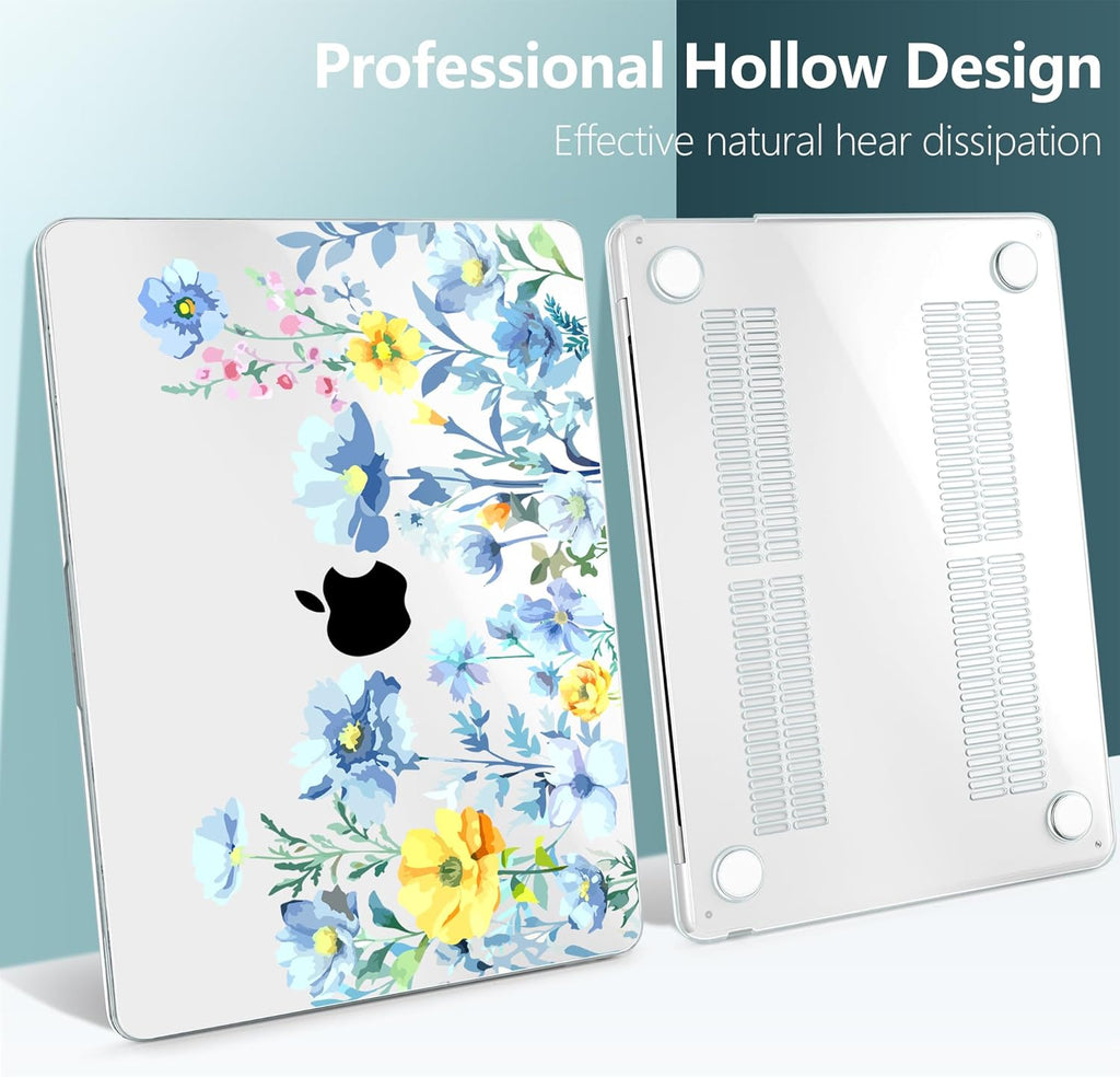 TWOLSKOO Compatible with M4 MacBook Air 13.6 inch Case 2025-2022 Release M4 A3240 M3 A3113 M2 A2681, Plastic Hard Shell & Keyboard Cover & Type C Adapter & Screen Protector, Blue Flowers