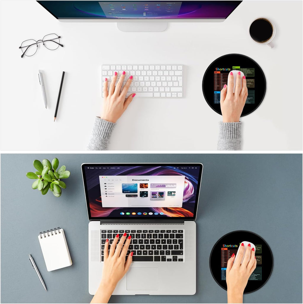 ITNRSIIET Mouse Pad Non-Slip Rubber Base Smooth Surface Stitched Edges Waterproof Durable Compatible with All Mice for Office & Gaming, Desk Accessory, Diameter 8.7 inch, WinShortcuts