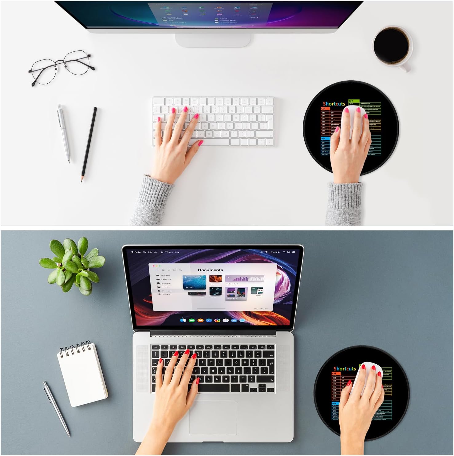 ITNRSIIET Mouse Pad Non-Slip Rubber Base Smooth Surface Stitched Edges Waterproof Durable Compatible with All Mice for Office & Gaming, Desk Accessory, Diameter 8.7 inch, WinShortcuts