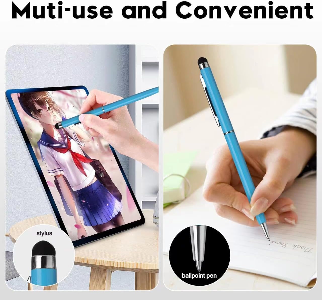 15 Pack Stylus Pens for Touch Screens Stylus Pen Compatible with Phone Tablets Kindle and Black Ink Ballpoint Pens-2 in 1 Stylists pens for Touch Screens