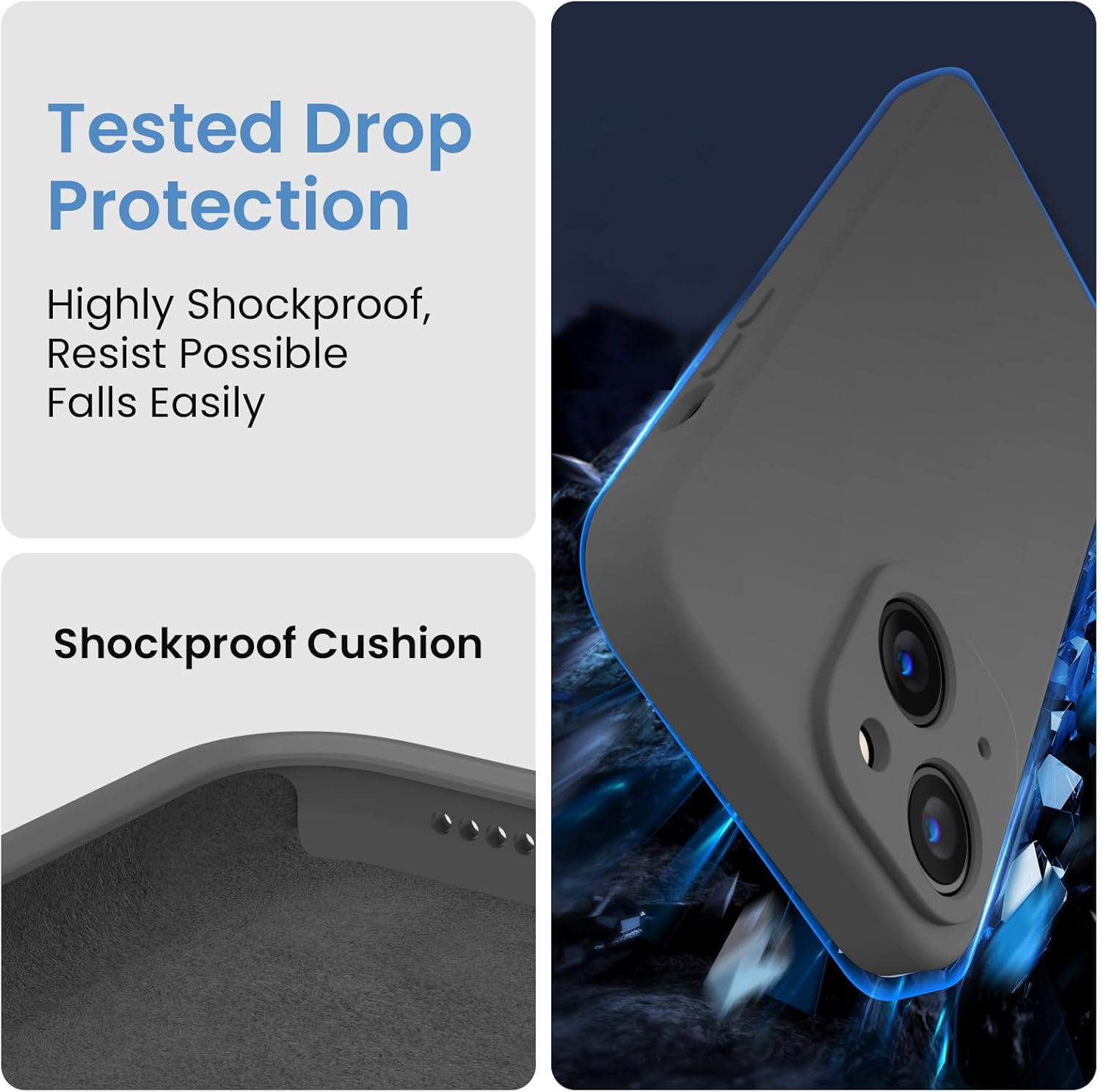FireNova Designed for iPhone 14 Case, Silicone Upgraded [Camera Protection] Phone Case with [2 Screen Protectors], Soft Anti-Scratch Microfiber Lining Inside, 6.1 inch, Space Gray
