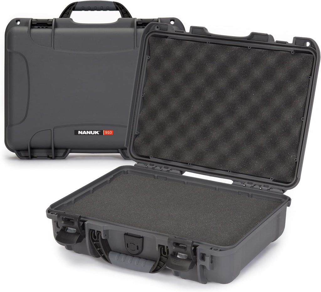 NANUK 910 Hard Case with Customizable Cubed Foam, IP67 Waterproof, Dustproof and Impact Resistant, 14.3” x 11.1” x 4.7”, Rugged Construction for Ultimate Protection, Made in Canada – Graphite