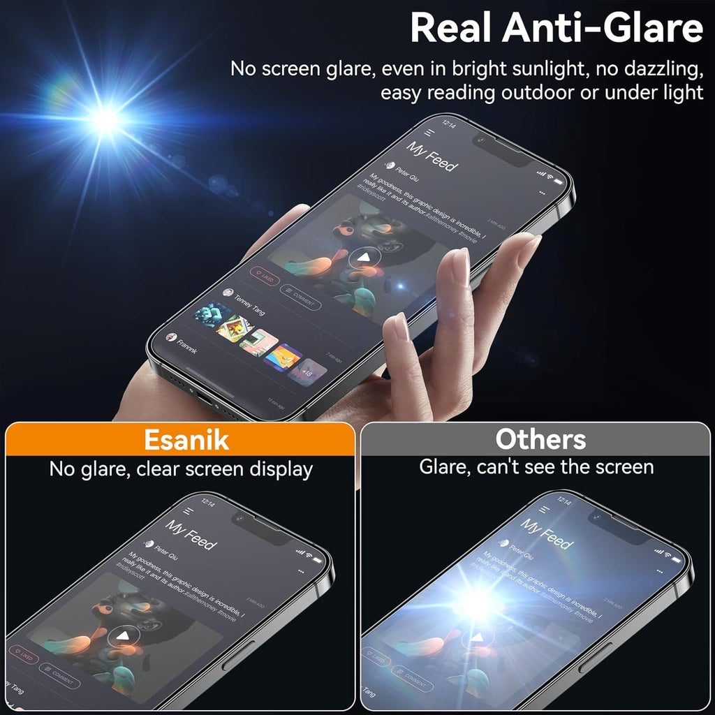 Esanik for iPhone 16e/14/13Pro/13 Matte Glass Screen Protector [Auto-alignment] Anti-Glare & Anti-Fingerprint,Anti-Reflection,Bubble Free, Smooth as Silk, 2 Pack 9H Glass Screen Cover