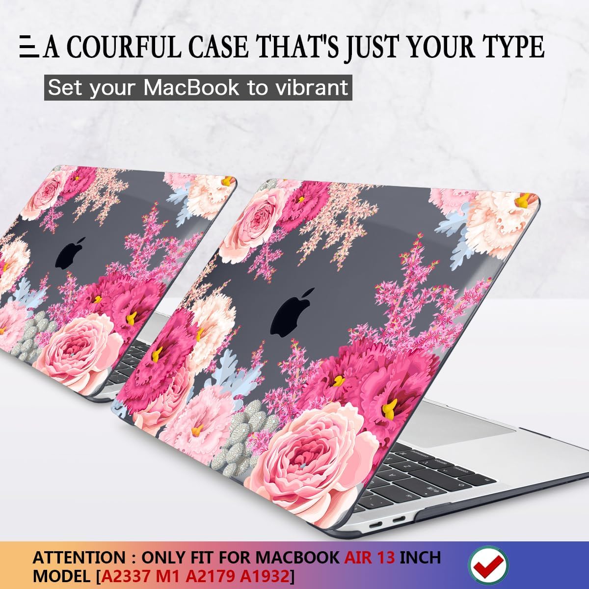 CISSOOK Floral Case Cover for MacBook Air 13 Inch 2020 2021 2019 2018 Release A2337 M1 A1932 A2179, Plastic Hard Shell Case with Keyboard Cover for MacBook Air 13" with Touch ID, Gorgeous Flowers