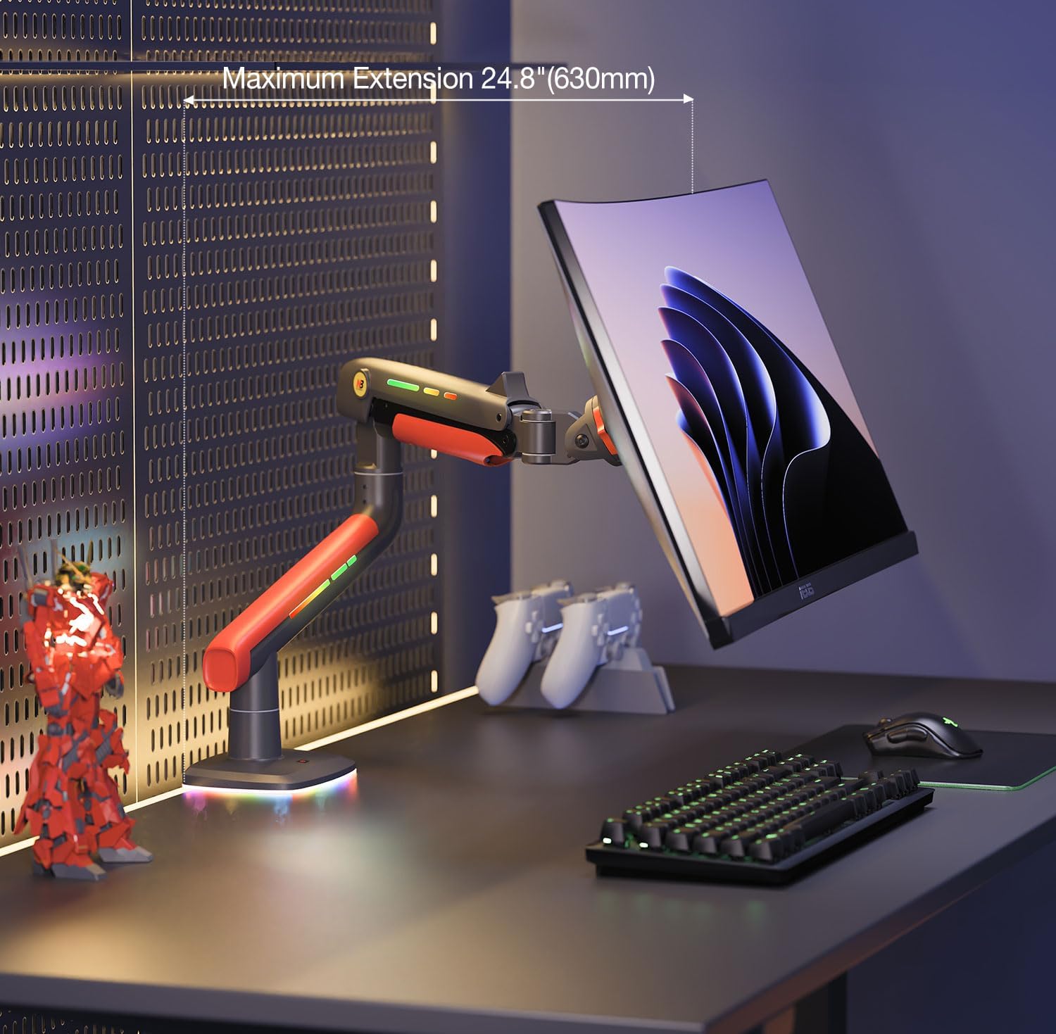 RGB Gaming Monitor-Arm for Flat/Ultrawide/Curved Monitors 32 to 60 inch, Heavy Duty Stand Load up to 20 kg, VESA 75/100 mm Monitor-Mount L50