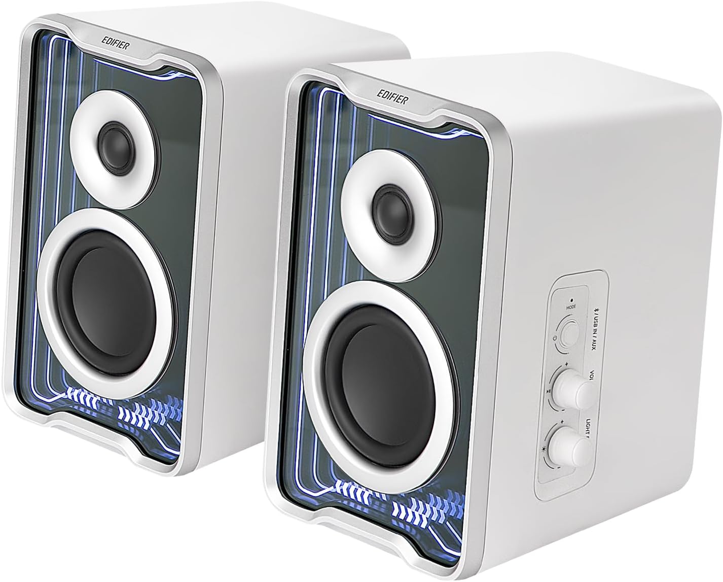 Edifier QR30 2.0 Desktop Active Speaker, Compact Bluetooth V5.4 Computer Speakers, Wireless Bookshelf Speaker, 30W (RMS), 3.5mm AUX & USB-A Wired Input, Dynamic Light Effects, App Control, White