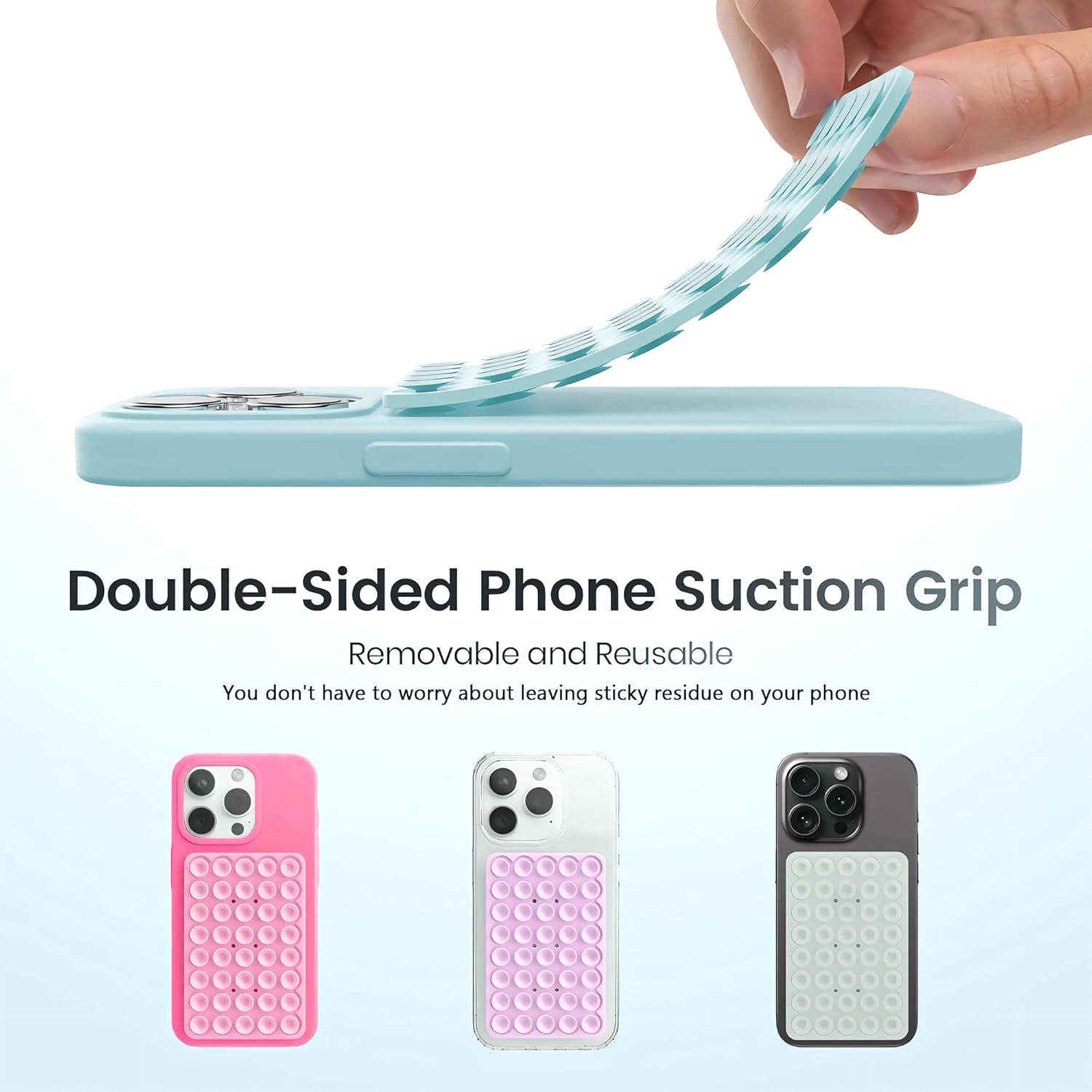 Silicone Double-Sided Suction Phone Grip Detachable Mount - Car Dashboard/Shower Phone Holder, Hands-Free For Selfies & Videos, TikTok/ASMR/Yoga - iphone & Android Compatible (3.94"x2.5",Baby Pink）
