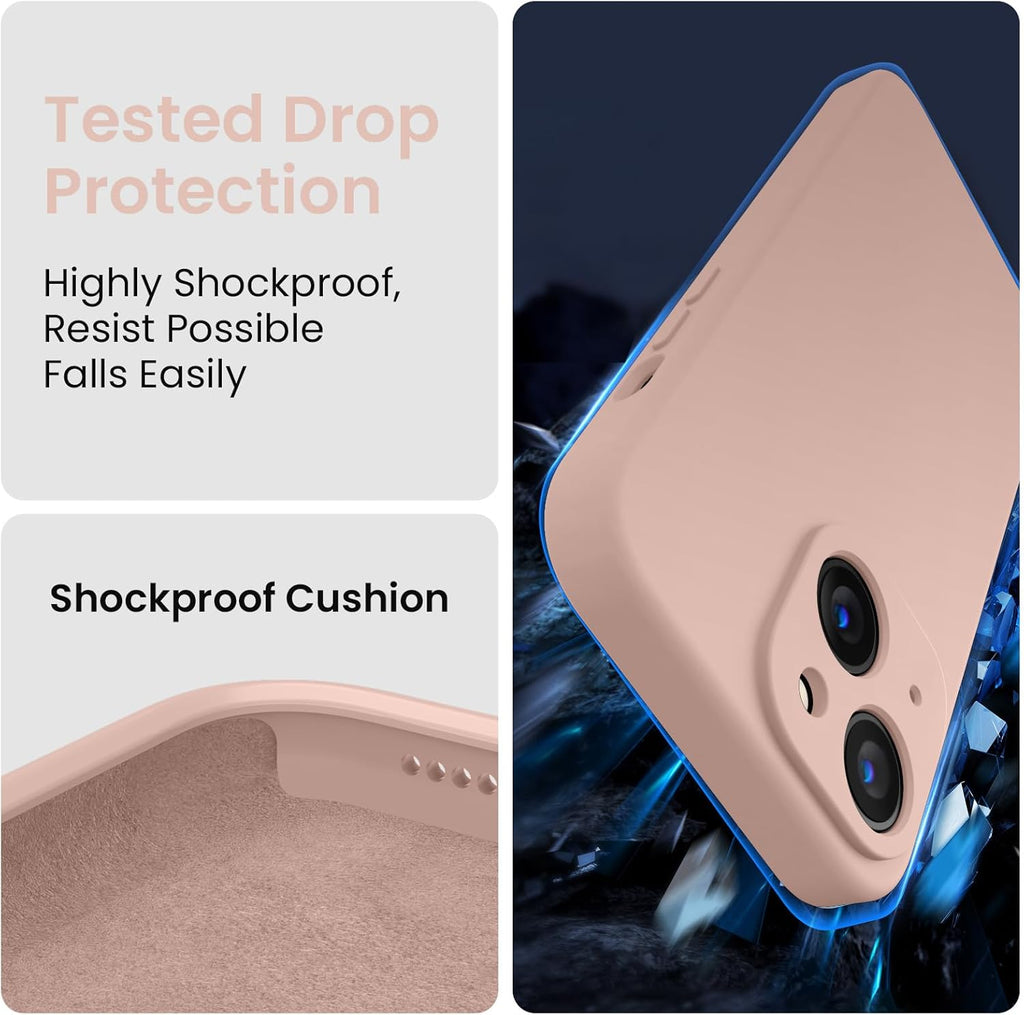 FireNova Designed for iPhone 15 Case, Silicone Upgraded [Camera Protection] Phone Case with [2 Screen Protectors], Soft Anti-Scratch Microfiber Lining Inside, 6.1 inch, Pinksand