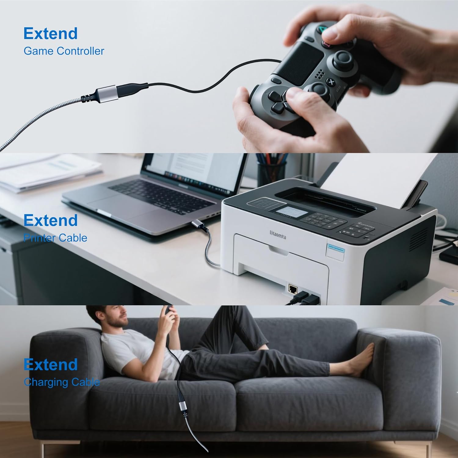 Tan QY USB 3.0 Extension Cable 5Ft, USB 3.0 High Speed Extender Cord Type A Male to A Female for PlayStation, Xbox, USB Flash Drive, Hard Drive, Card Reader,Scanner,Printer,Keyboard (Silver, 5Ft)