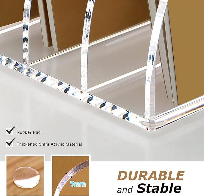 SANRUI Acrylic Desk File Organizer, 4 Vertical Compartments Clear Magazine File - Image 3