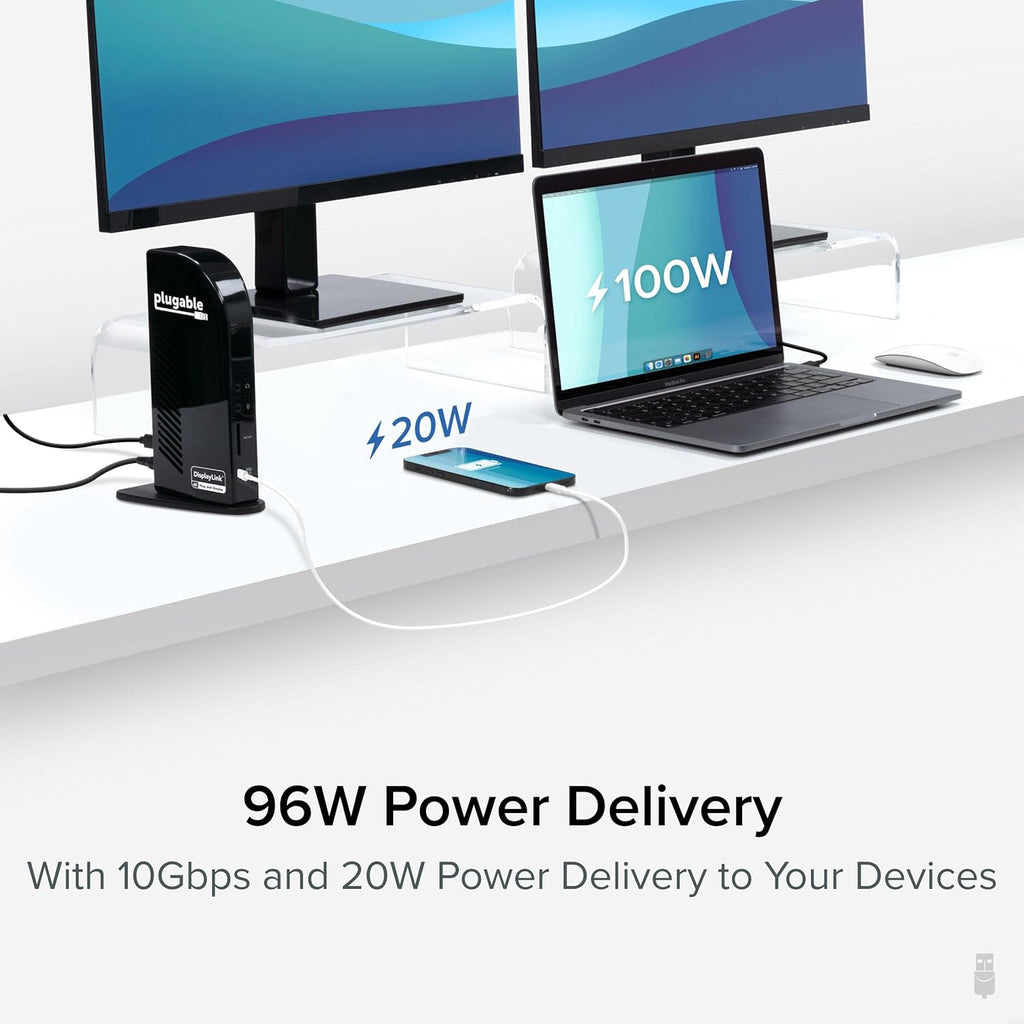 Plugable 13-in-1 USB C Docking Station 4K Triple Monitor with 100W Power Delivery | USB C Dock for Windows, Mac, ChromeOS, Thunderbolt | Driver Required | 3X HDMI and 3X DisplayPort (UD-ULTC4K)