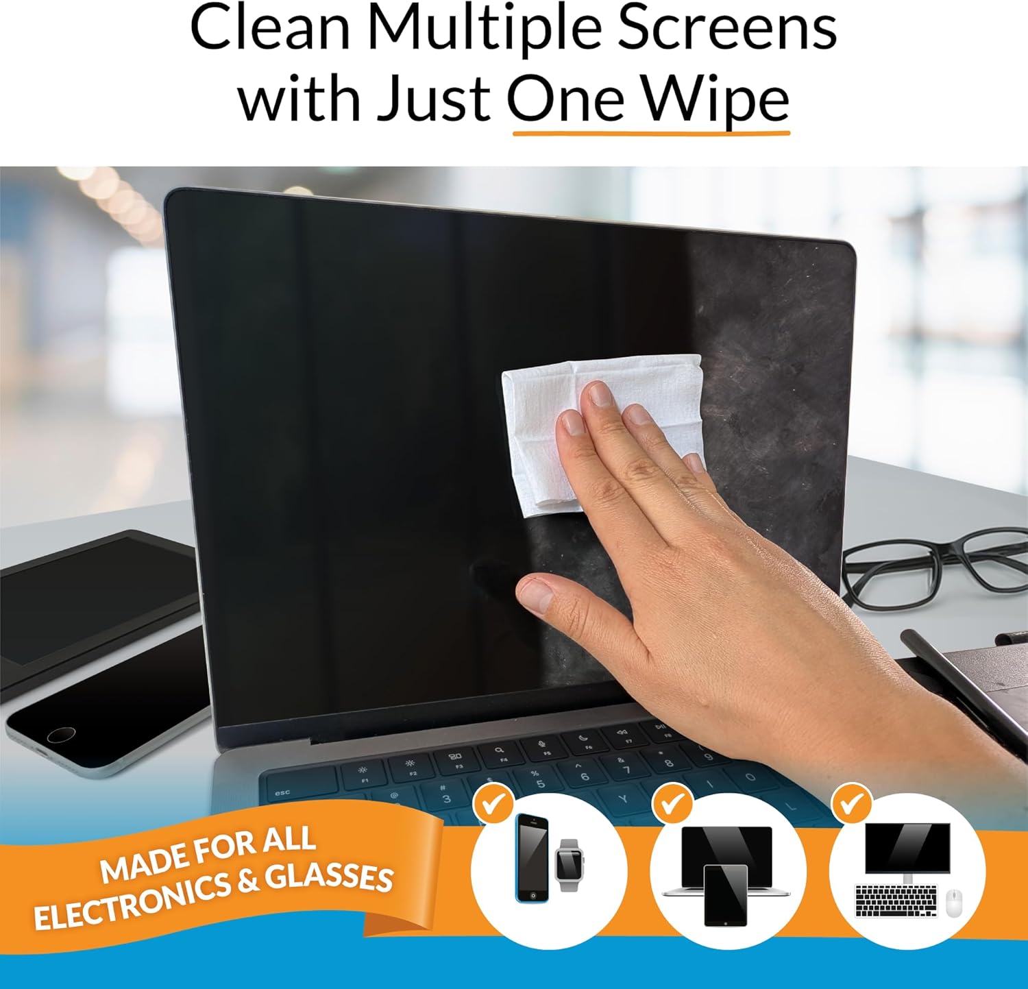iCloth Large Screen Cleaning Wipes for Electronics, Lint-Free and Streak-Free, Fast-Drying, Removes Dust, Fingerprints, and Smudges (500 Wipes)