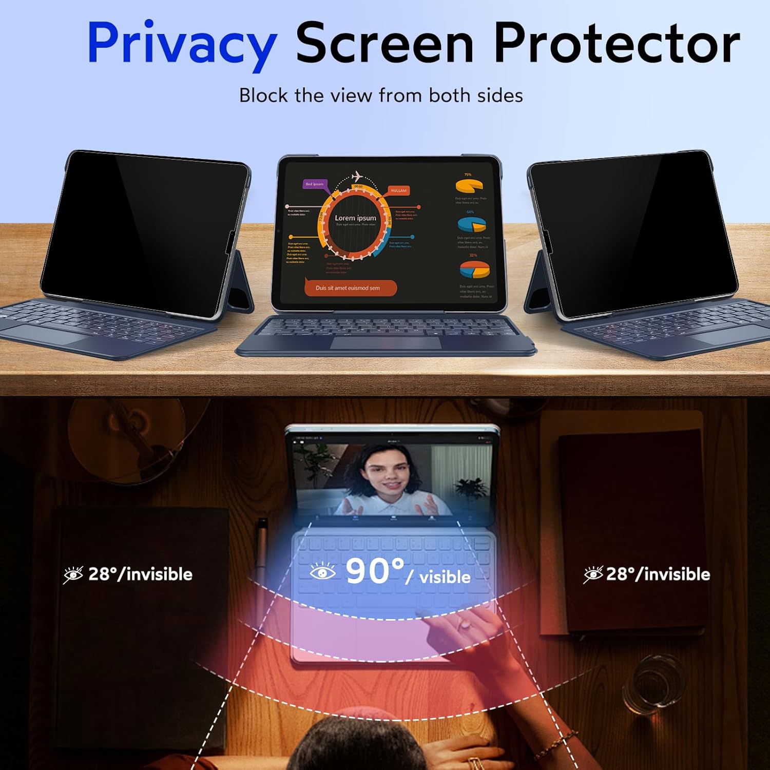 MOBDIK Privacy Screen Protector Compatible with iPad Pro 11 Inch (2022&2021&2020&2018) & iPad Air 5th / 4th Generation (2022&2020), Anti Spy, 9H Tempered Glass, EZ Kit 1 Pack