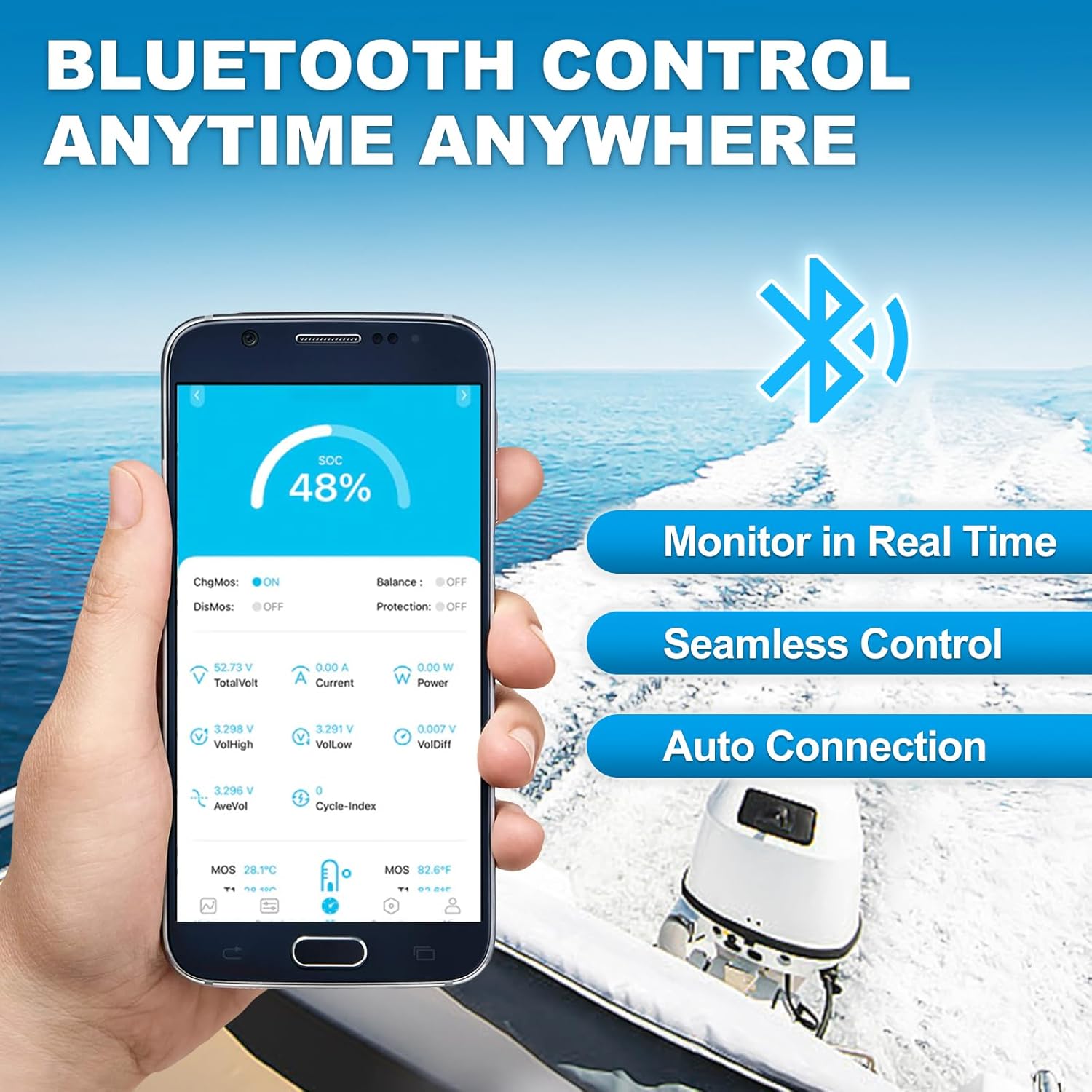 Weize 12V 100Ah TM Bluetooth LiFePO4 Lithium Battery, Built-in 120A BMS, Low-Temp Protection Group 31 Deep Cycle 500A/3S Peak Discharge Battery for Trolling Motor, Marine, Boat, RV, Solar