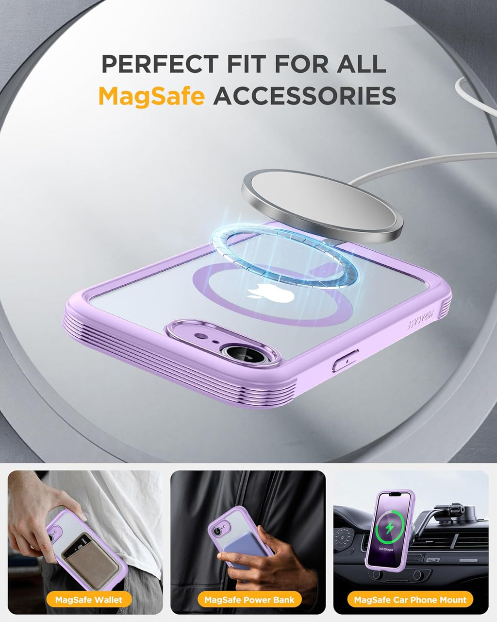 Miracase Magnetic for iPhone 16e Case Full-Body Phone with Built-in Glass Screen Protector, [Compatible with MagSafe] Military Drop Proof 16E Cover Bumper 6.1 inch, Purple
