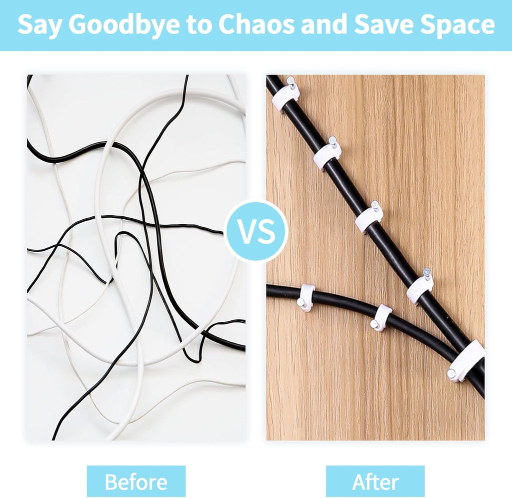 Cable Clips, 100 Pcs, 7mm, Wire Wall Clips with Steel Nails, Cable Management Organizer Clips, Cable Tacks Coax Holder Clips, RG6 RG59 CAT6 RJ45 Cable Cord Clips, White