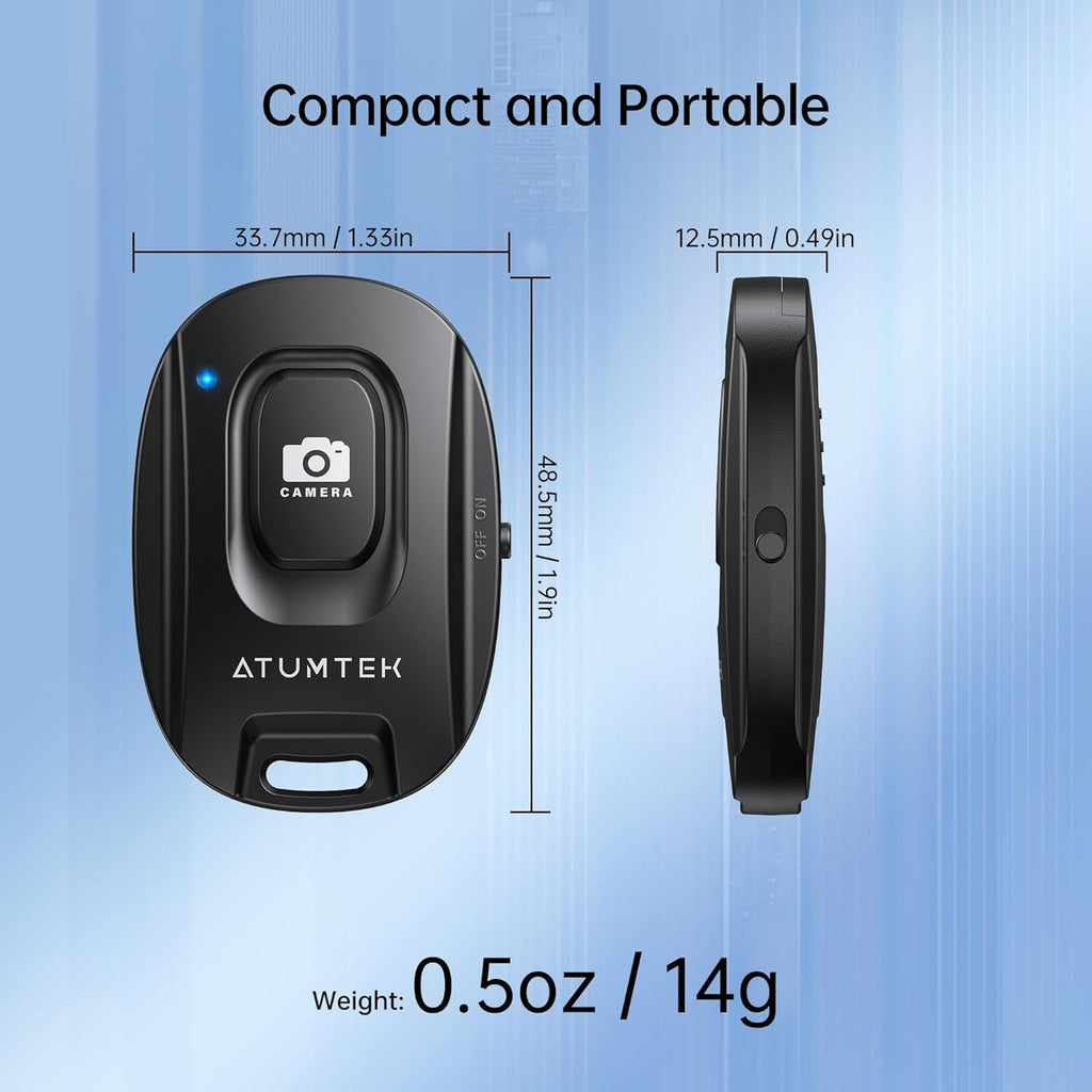 ATUMTEK Camera Remote Shutter for iPhone and Android Smartphones (2 Pack), Wireless Phone Remote Control Selfie Button for Photos and Videos (Bluetooth 5.2), Wrist Strap Included, Black & White