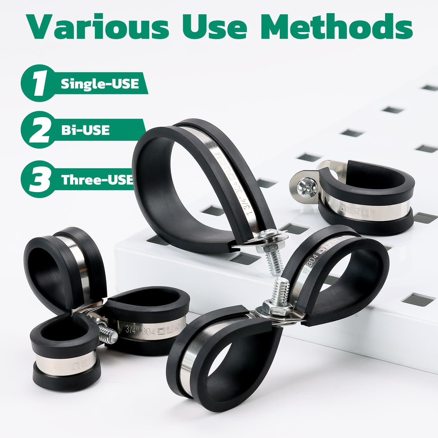 72PCS Stainless Steel Cable Clamp,Rubber Coated Cushioned Insulated Cable Clamps Assortment Kit-Metal Wire Clamps,Cable Clips,Pipe Clamps