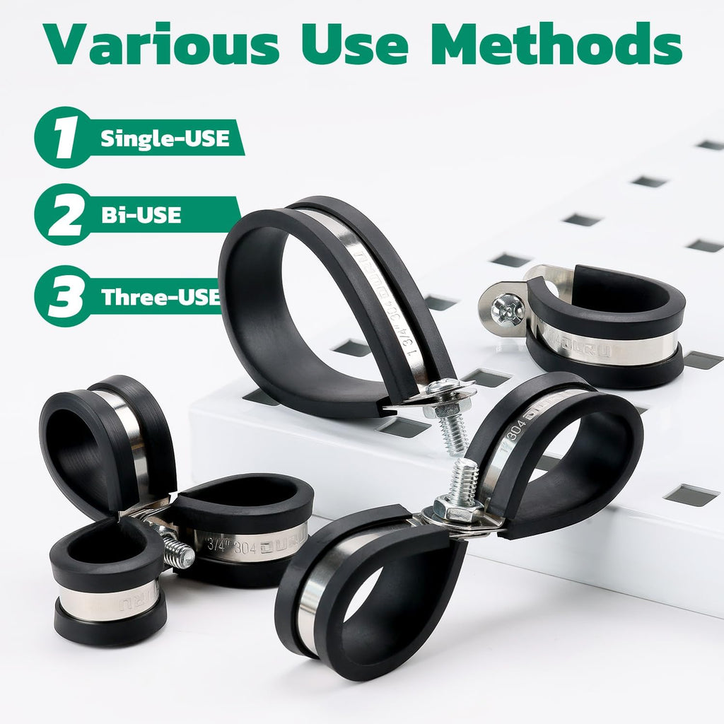 68PCS Cable Clamps Assortment Kit,7 Sizes Stainless Steel Rubber Coated Cushioned Insulated Cable Clamps-Metal Wire Clamps,Pipe Clamps for Tube,Lines