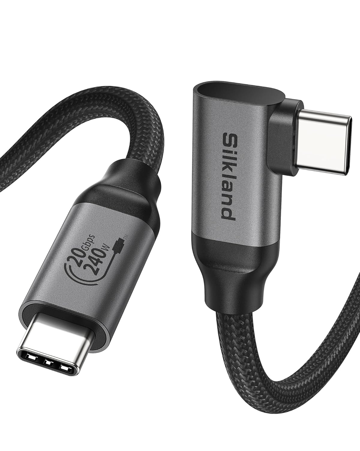 Silkland USB C Monitor Display Cable Right Angle 5FT [5K/4K@60Hz 8K@30Hz], 90 Degree USB C 3.2 Gen 2x2 Video Cable, 20Gbps Data Transfer, 240W Fast PD Compatible for MacBook Pro, iPad, iPhone 16