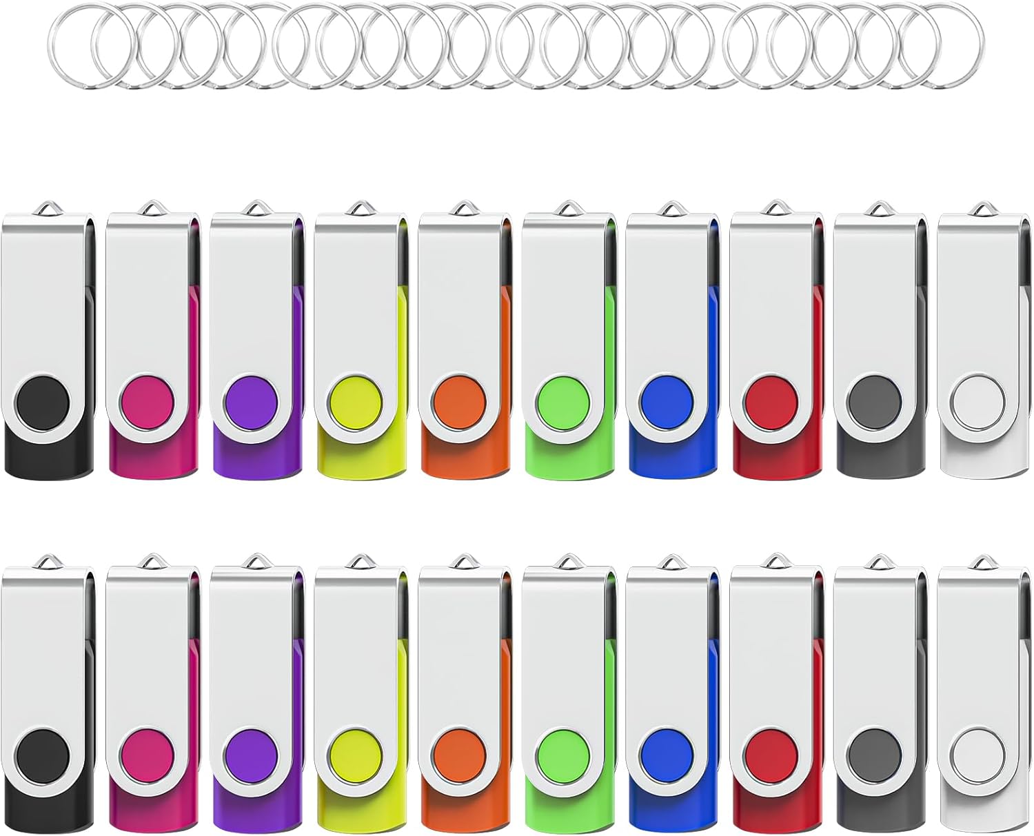 20Pack 1GB USB 2.0 Flash Drive with Keychains,Swivel USB Thumb Drives Memory Stick USB Drive for PC Laptop Computer (Mixcolors)
