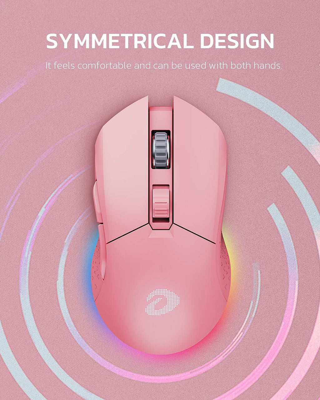 DAREU Pink Wireless Wired Gaming Mouse Dual-Mode Rechargeable 7 Programmable Buttons,10K DPI,RGB and 7 Adjustable DPI Levels up to [150IPS] [1000Hz Polling Rate] for PC Notebook Mac