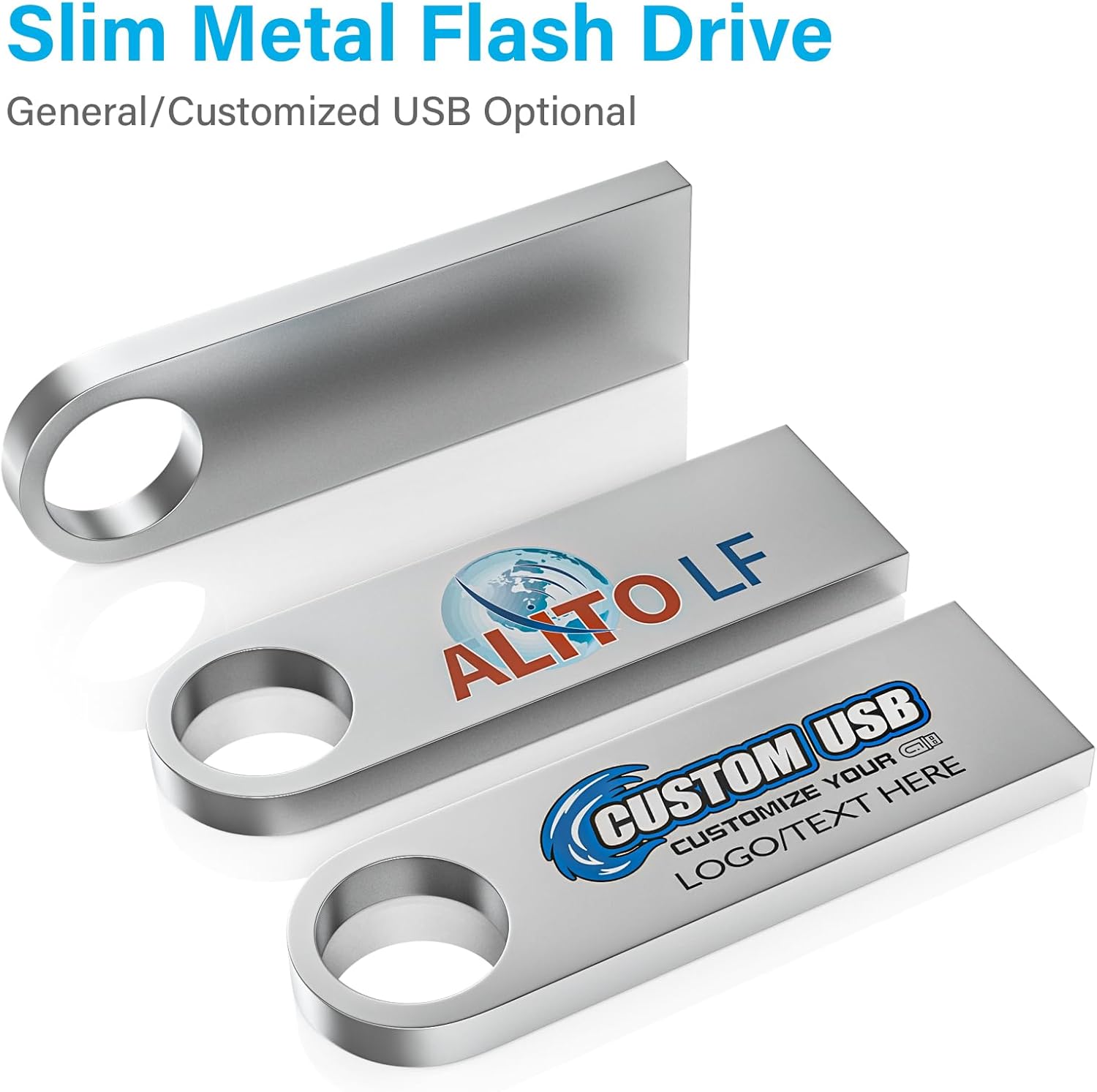 ABLAZE Custom Flash Drive 64GB 10 Pack, Personalized USB with Your Logo Metal Thumb Drives USB 2.0 Memory Stick Pendrive (Sliver)