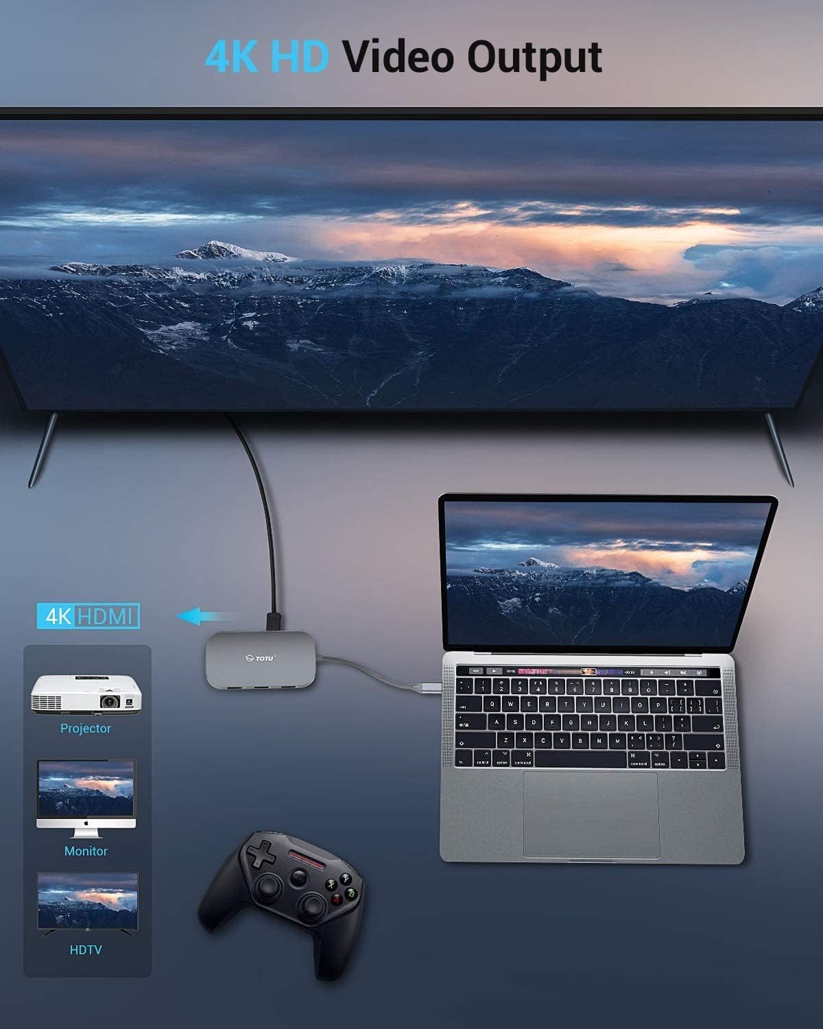 USB C Hub, 9-in-1 Type C Hub with Ethernet Port, 4K USB C to HDMI, 2 USB 3.0 Ports,1 USB 2.0 Port, USB-C Power Delivery, Portable for Mac Pro and Other Type C Laptops
