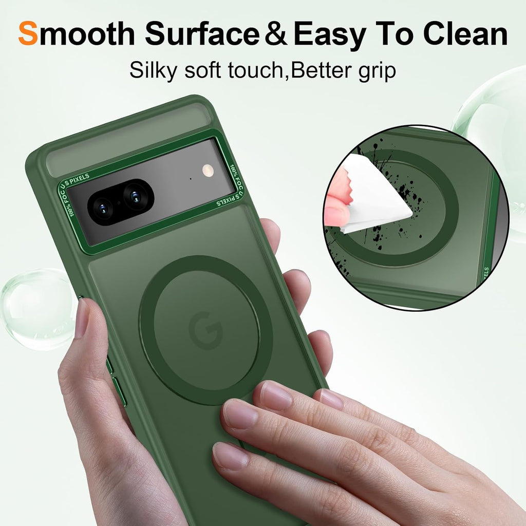 Magnetic for Google Pixel 7 Case, [Military Grade Drop Protection] [Compatible with MagSafe] Shockproof Slim Translucent Matte Anti-Slip for Women Girls Men Case, Forest Green