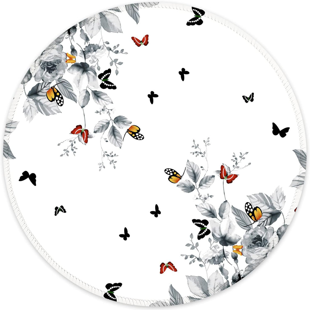 ITNRSIIET Round Mouse Pad with Stitched Edge Premium-Textured Waterproof Non-Slip Rubber Base Desktop Protection Mat Diameter 8.7 inches, Flowers and Butterflies