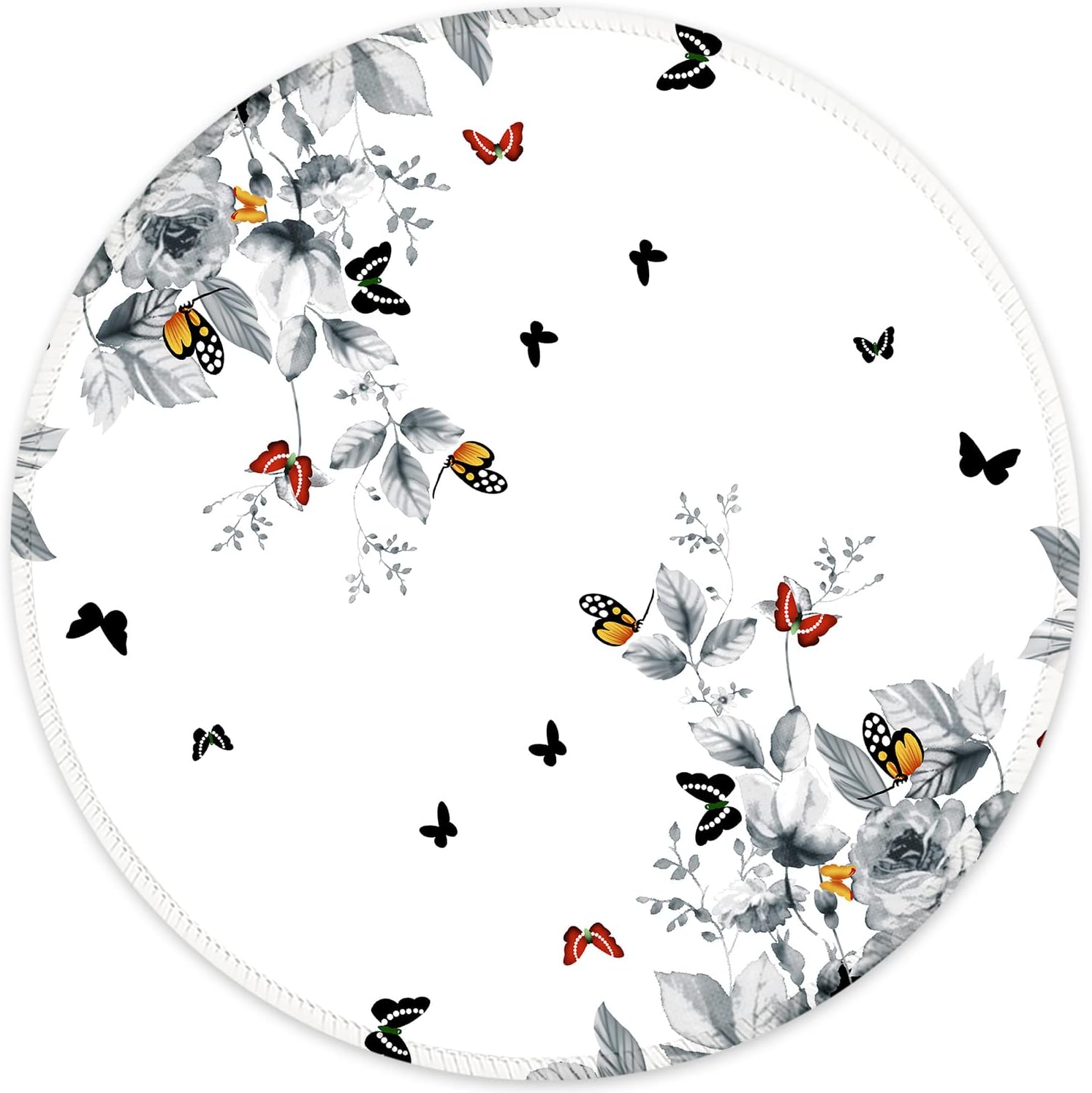 ITNRSIIET Round Mouse Pad with Stitched Edge Premium-Textured Waterproof Non-Slip Rubber Base Desktop Protection Mat Diameter 8.7 inches, Flowers and Butterflies