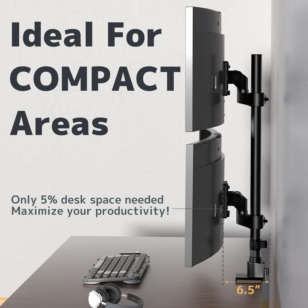 Dual Monitor-Arm Ultrawide Heavy Duty - 24-57 inch Vertical Dual Monitor Mount, Adjustable Stacked Double Monitor Desk Mount Stand, Max Load 59.4 lbs (per Screen), VESA 75 100 mm, Black