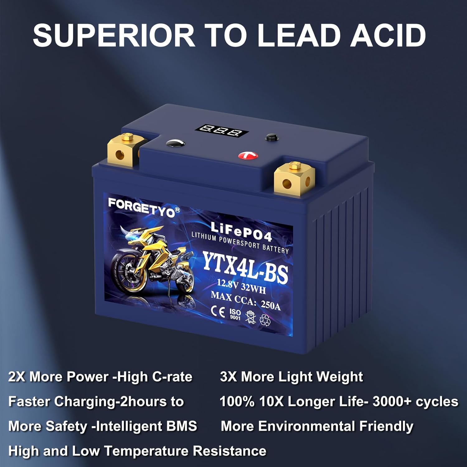 YTX4L-BS Lithium Motorcycle Battery, ATV Battery 12V 2.5AH 250CCA Compatible with Scooter, Snowmobile, Jet Ski, Scooter, PWC & More