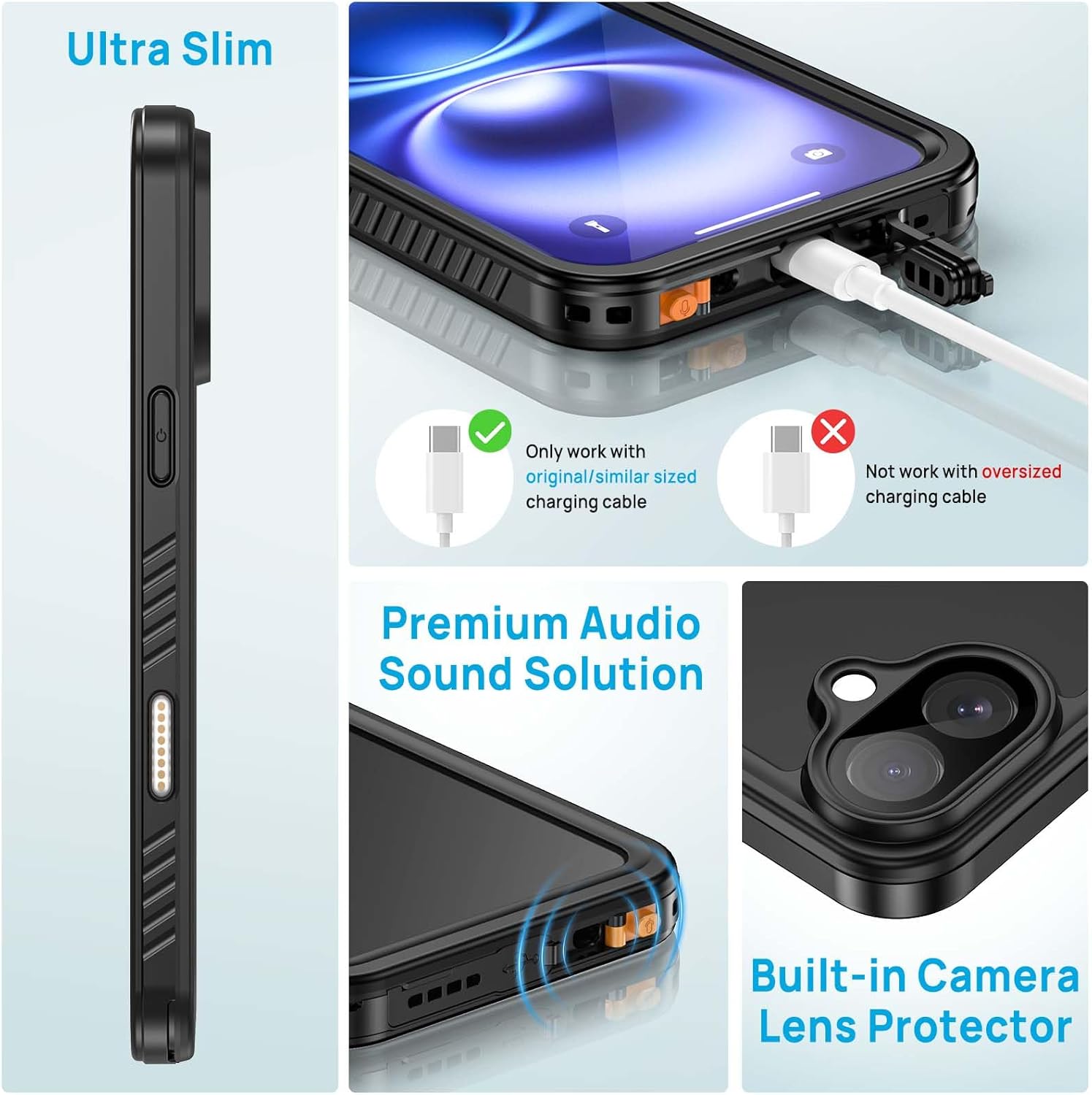 Lanhiem Magnetic for iPhone 16 Case, IP68 Waterproof Dustproof Shockproof Cases with Screen Protector [Compatible with MagSafe], Heavy Duty Rugged Phone Cover for iPhone 16-6.1 inch (Black)