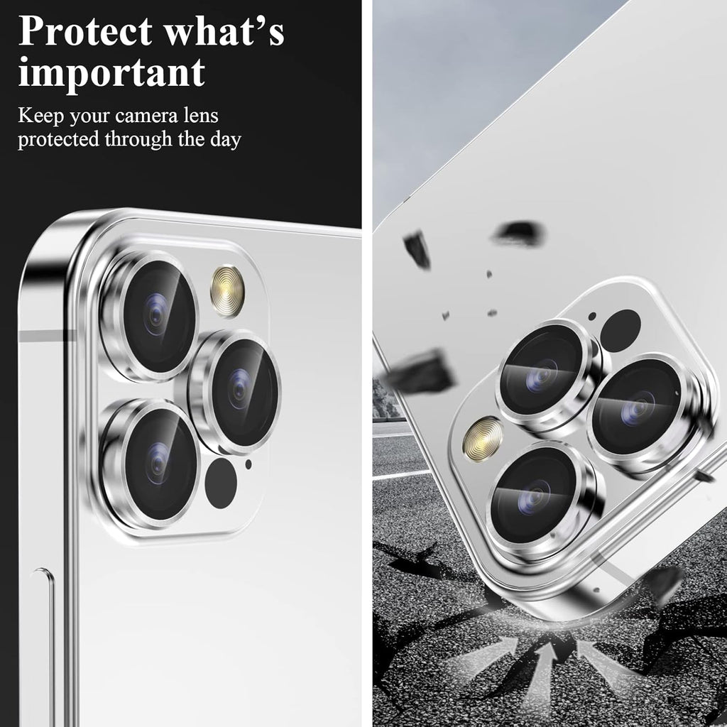 YWXTW Designed for iPhone 14 Pro Max Camera Lens Protector, for iPhone 14 Pro Camera Lens Protector, Individual Metal Anti Scratch HD Clear Case Friendly Tempered Glass Camera Cover, 1 Set (Silver)
