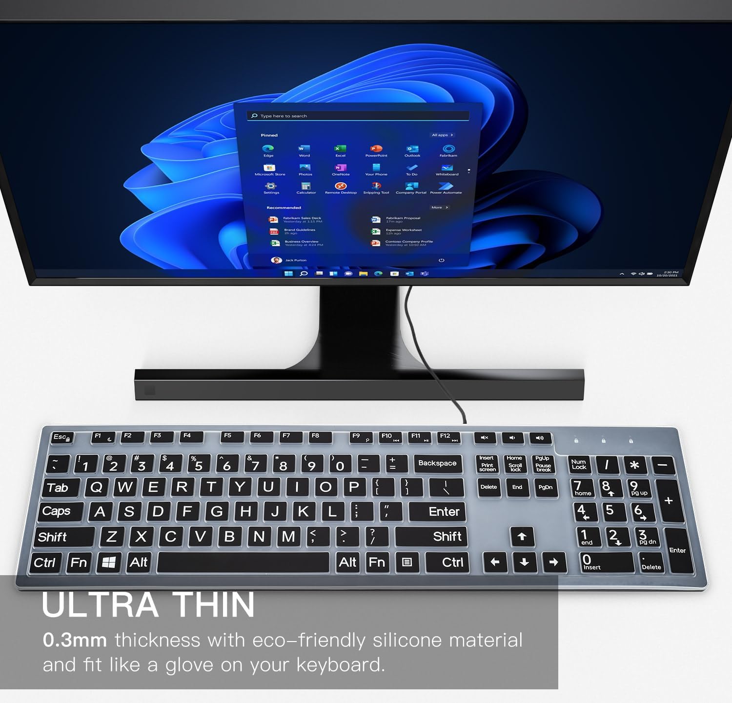 Keyboard Cover with Large Letters Compatible with DELL KB216 KB216b KB216t KB216d KB216p Wired Keyboard/DEll KM636 Wireless Keyboard Protector -Black