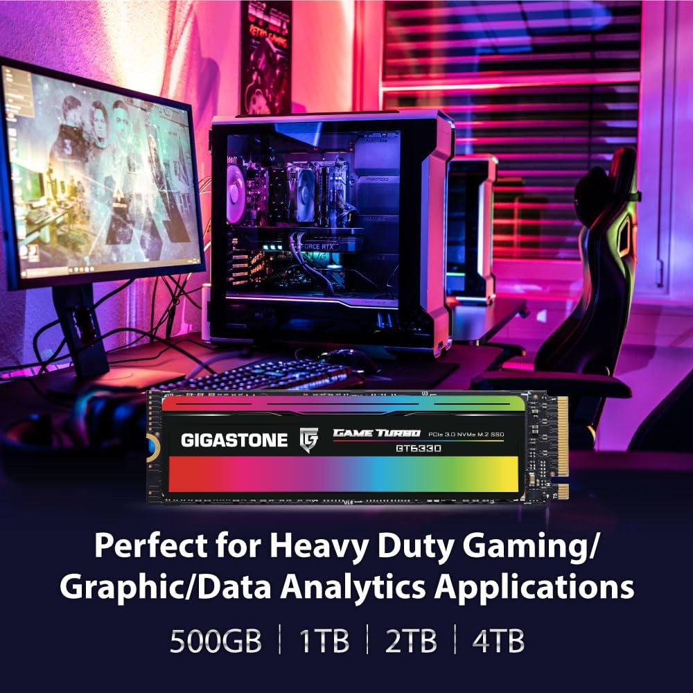Gigastone M.2 SSD 1TB PCIe 3.0 NVMe SSD 3,400MB/s Internal Gaming Solid State Hard Drives Upgrade PC Laptop Storage High Speed Response for Gamers Graphic Design Creators IT Pros PCIe Gen3x4