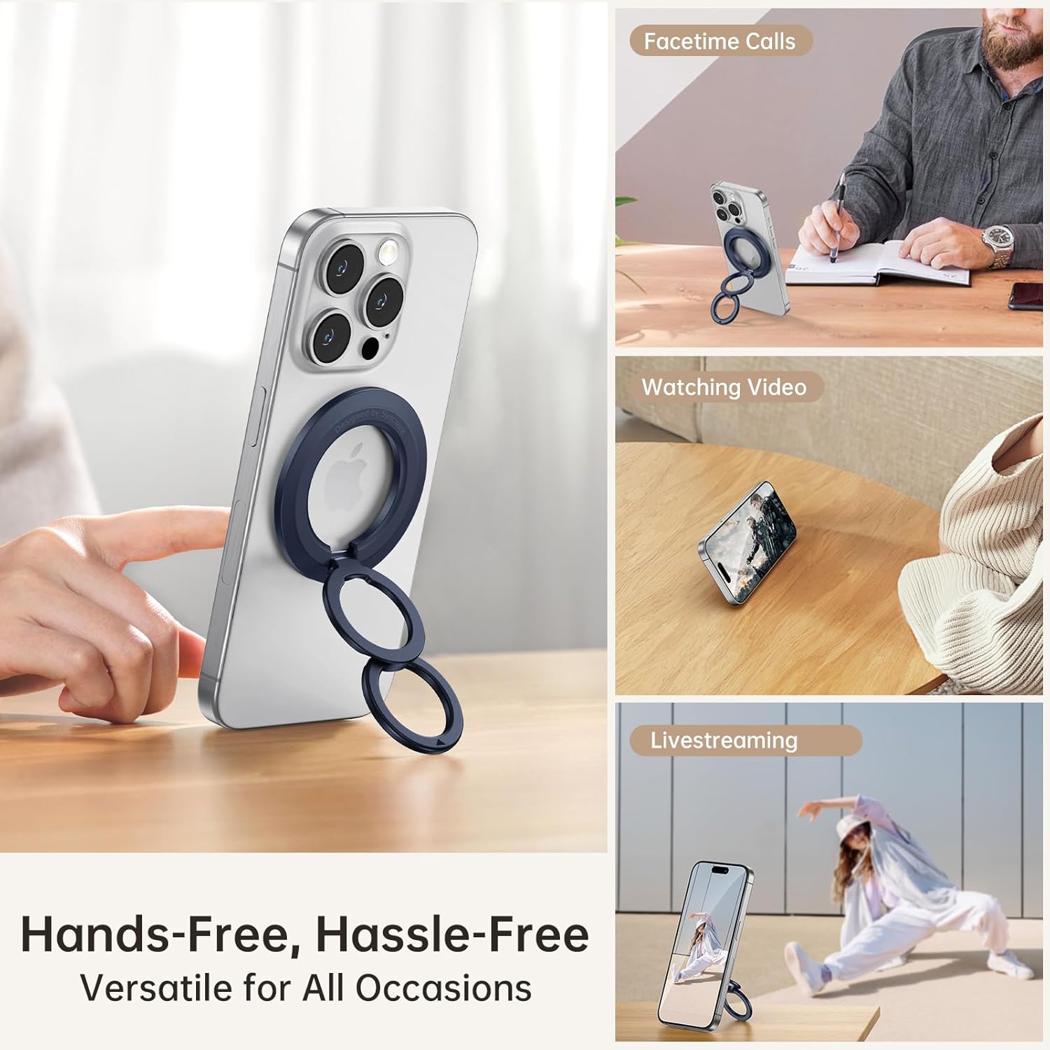 SYNCWIRE for MagSafe Ring Holder, Magnetic Phone Ring Holder Magnet Cell Phone Grip Finger Ring Kickstand Compatible with iPhone 16 15 14 13 12 Pro Max fits MagSafe Accessories