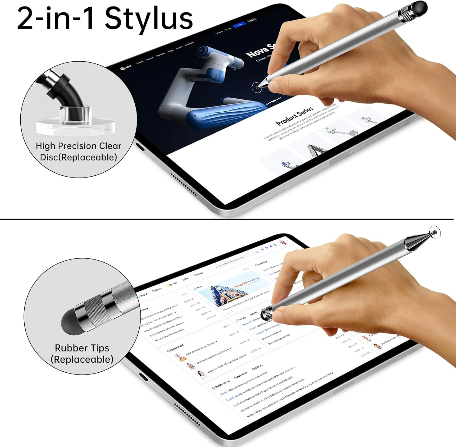 Bopomofo Stylus (5 Pcs), 2-in-1 Stylus Pen for Touchscreen, High Precision and Sensitivity, Suitable for iPhone/ipad/Android Tablets, Compatible with All Touch Screens,Silver
