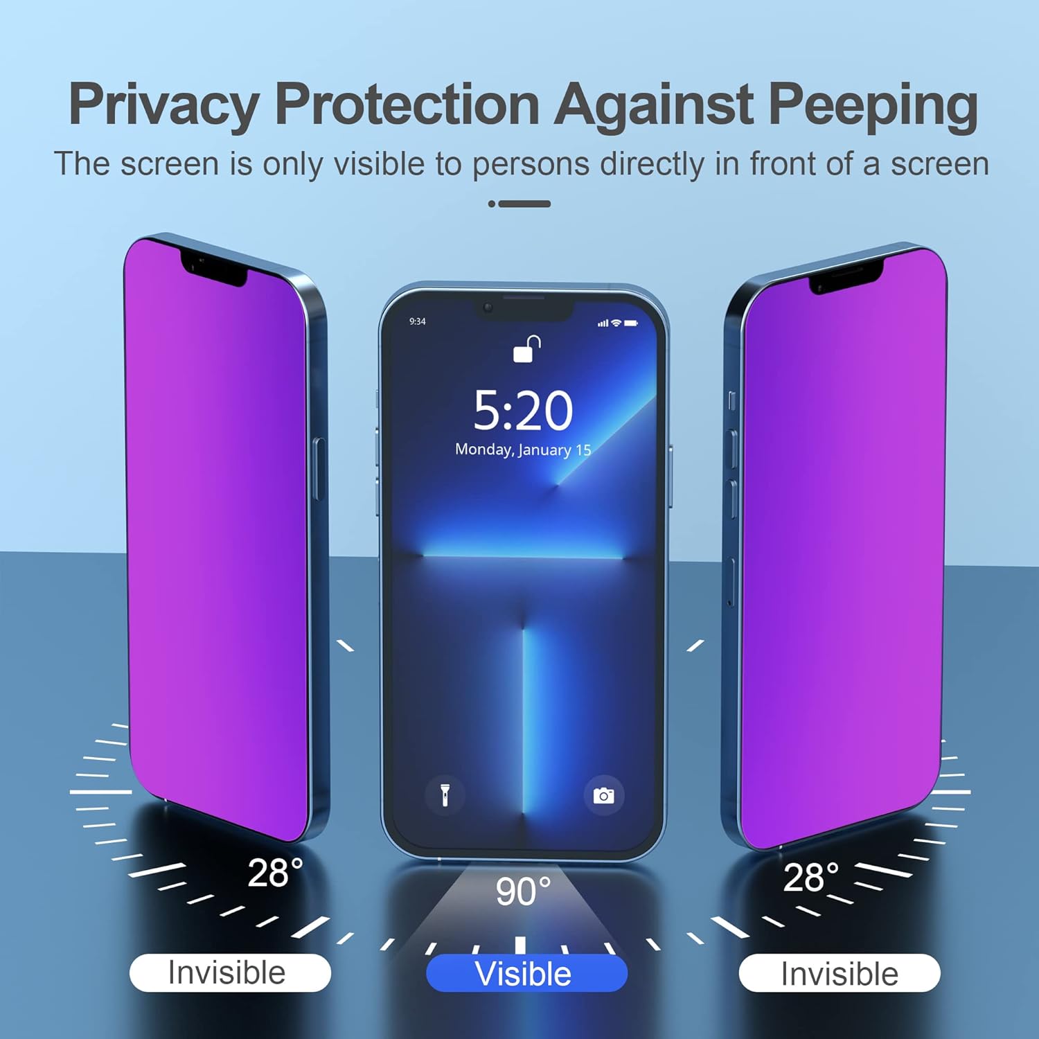 Compatible for iPhone 12 Pro Max Privacy Screen Protector 6.7 Inch, Purple Gradient Colorful Anti Spy Anti Blue Light HD Screen Protector Tempered Glass Easy Installation