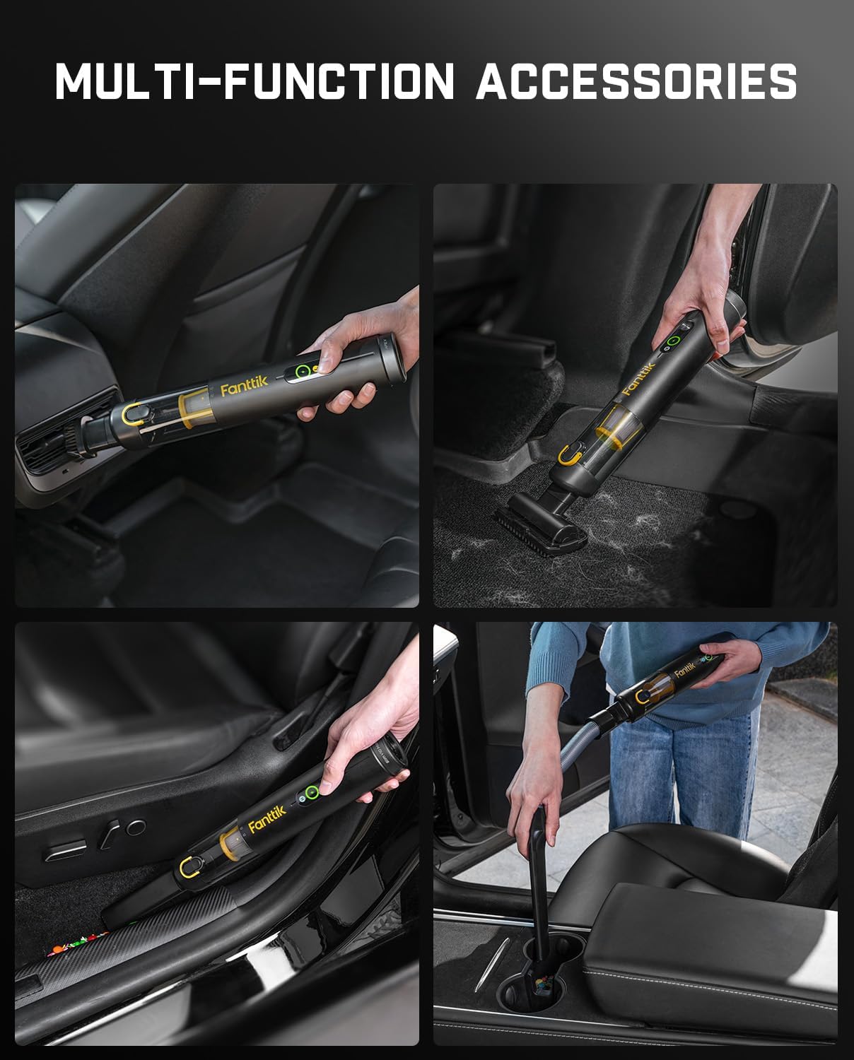 Fanttik Slim V10 APEX Cordless Car Vacuum, 4-in-1 Portable Mini Handheld Vac, 19kPa Suction Power, Upgraded Smart Digital Display, 2 Suction Modes for Small Jobs, Car, Office Desk, Keyboards (Black)
