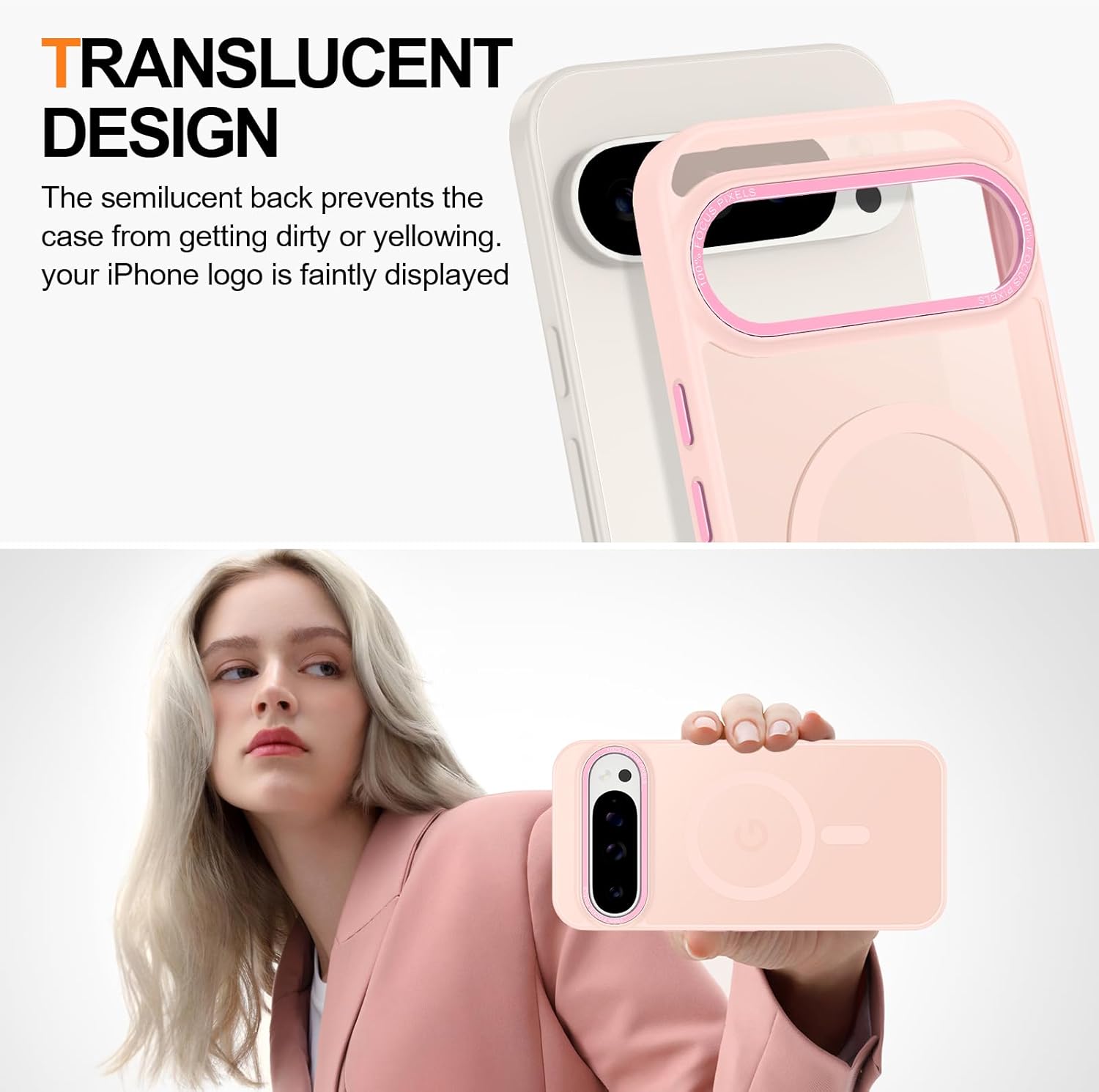 Magnetic for Google Pixel 9 Pro XL Case, [Military Grade Drop Protection] [Compatible with MagSafe] Shockproof Slim Translucent Matte Anti-Slip for Women Girls Men Case, Pink