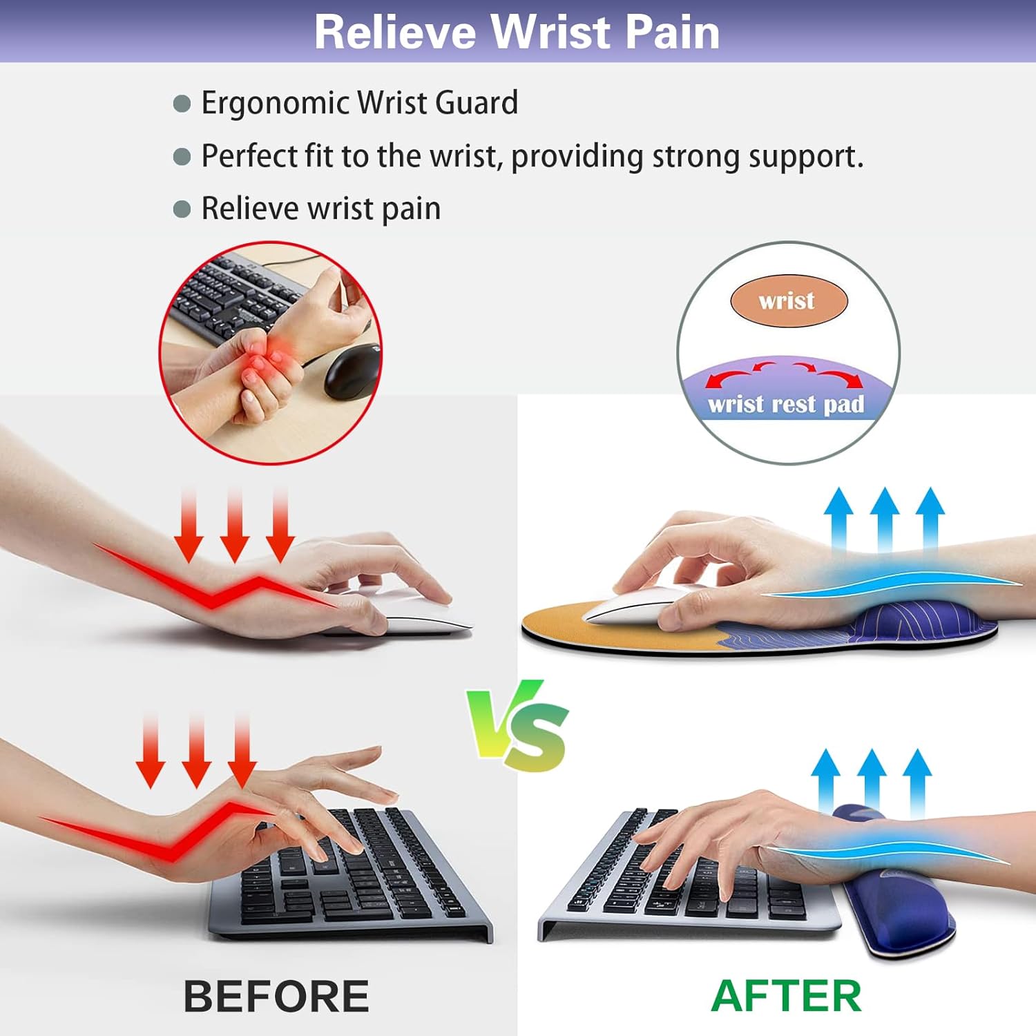 Ergonomic Keyboard Wrist Rest, Mouse Pad with Wrist Rest Anime, Cat Gaming Mousepad with Wrist Support, Memory Foam Wrist Rest Set for Computer Keyboard, Funny Cute Office Desk Accessories