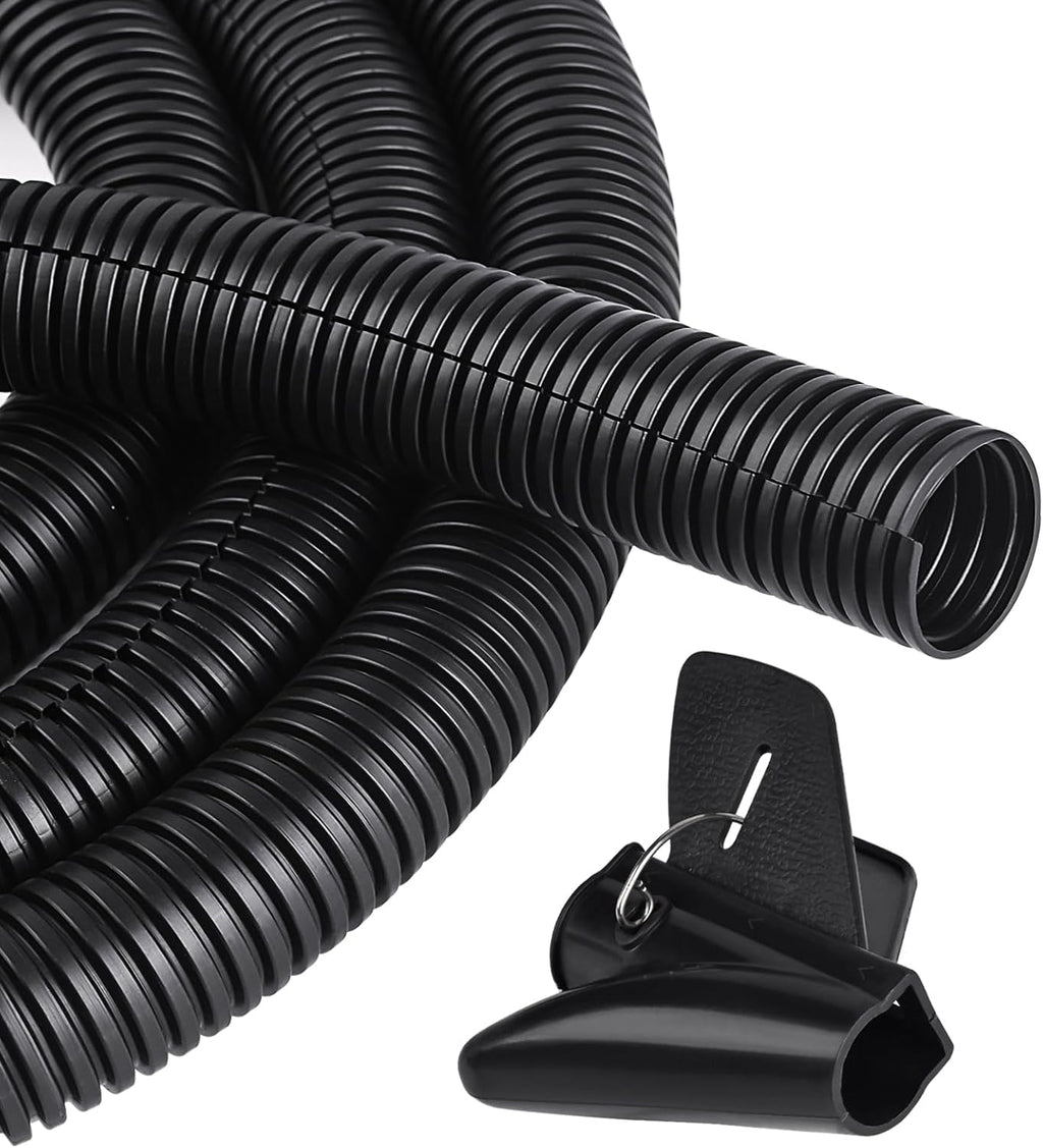 CrocSee 25ft - 1 inch Flame Retardant Split Wire Loom Tubing with Installation Tool - High Temp Flexible Wire Covers Cord Protectors - Black