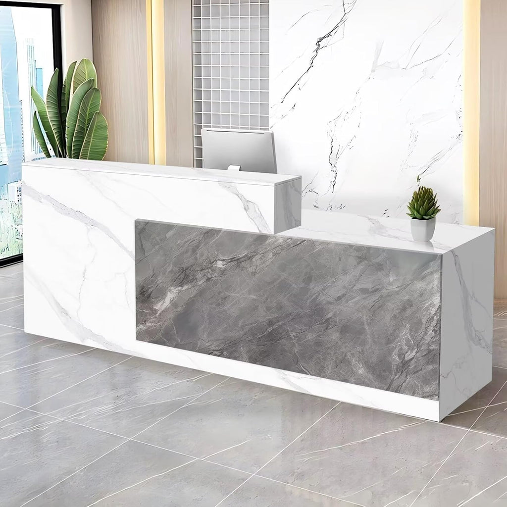 Reception Desk with Counter Modern Checkout Counter with Lockable Drawer Keyboard Tray Receptionist Desk for Office Salon Reception Table F Right 59inch/150cm